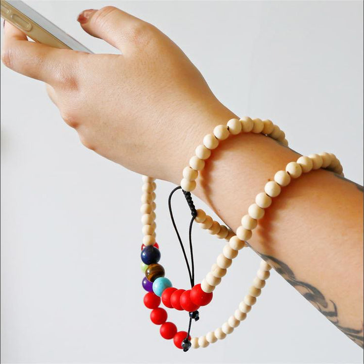 Bracelet de téléphone en perles de bois fait à la main avec cordon en cristal naturel Olivenorma