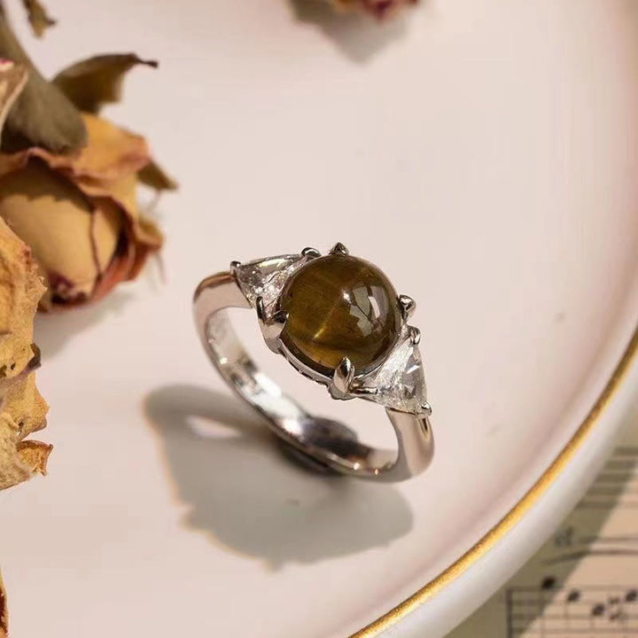 Bague en pierre œil de chat vert doré à quatre griffes Olivenorma