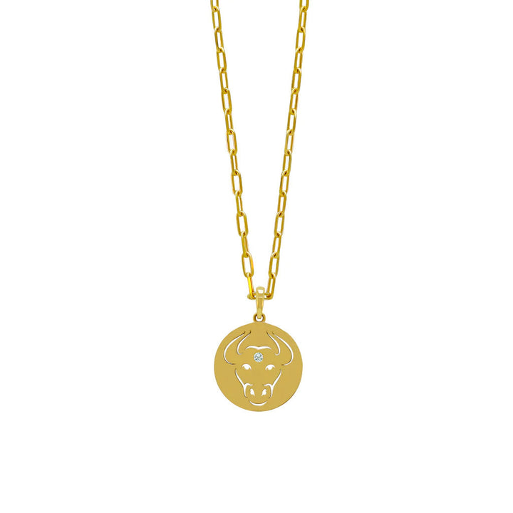 Collier en acier inoxydable avec cercle creux en zircon blanc et signe du zodiaque Olivenorma 