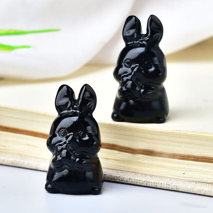 Décoration en pierre précieuse sculptée en forme de lapin et carotte en cristal naturel Olivenorma 