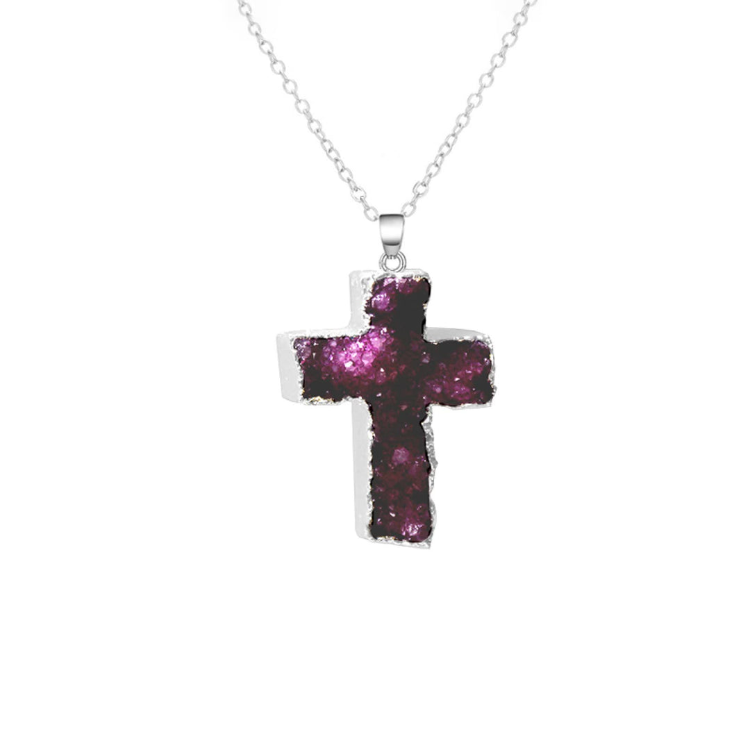 Collier en cristal naturel Reiki avec croix « Cœur guérisseur » Olivenorma 