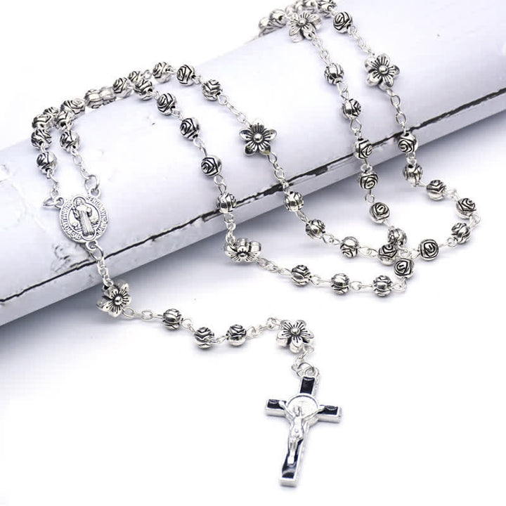 Collier chapelet de prière avec croix rose Olivenorma 