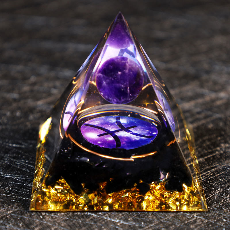 Boule d'améthyste Olivenorma Gravier d'obsidienne Zodiac Poissons Pyramide d'orgone