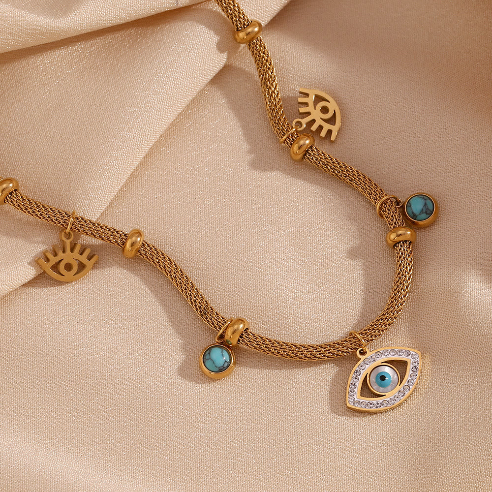 Collier à chaîne épaisse avec zircon blanc turquoise et mauvais œil Olivenorma 