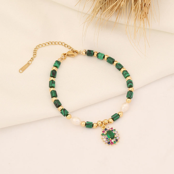 Bracelet en cuivre et perles d'eau douce en pierre naturelle Olivenorma