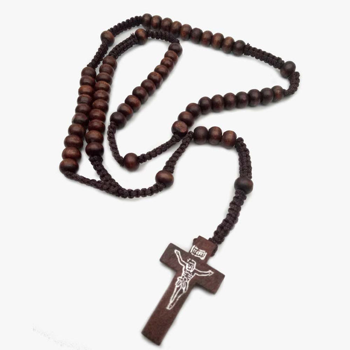 Collier chapelet en perles de bois avec croix Olivenorma