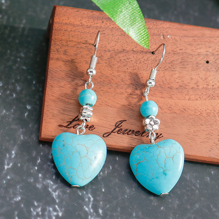 Boucles d'oreilles pendantes en forme de cœur turquoise Olivenorma