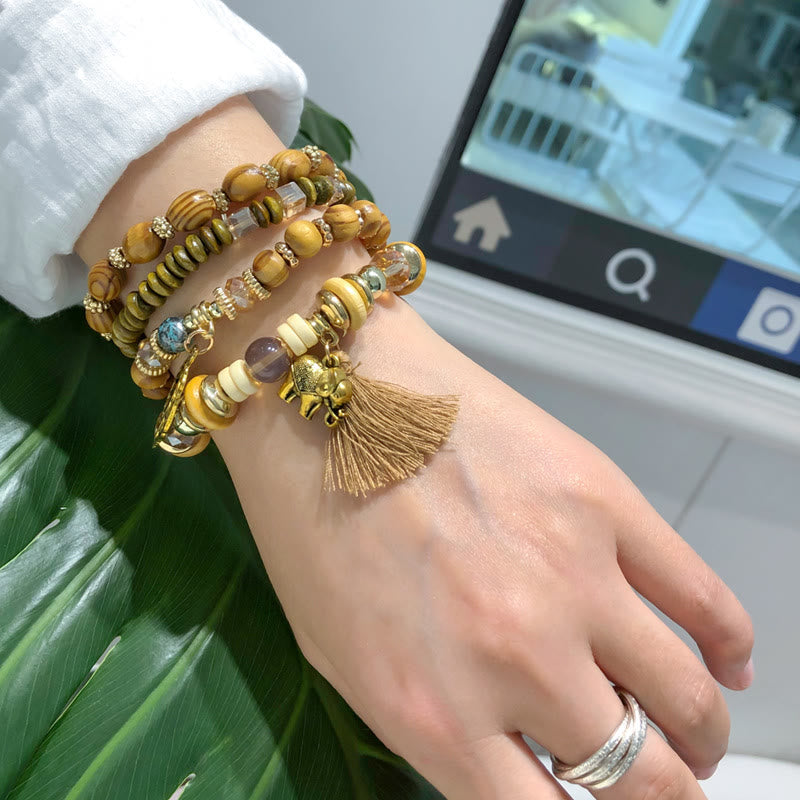 Ensemble de bracelets à pampilles et pendentifs en forme de feuille d'éléphant de Bohême Olivenorma