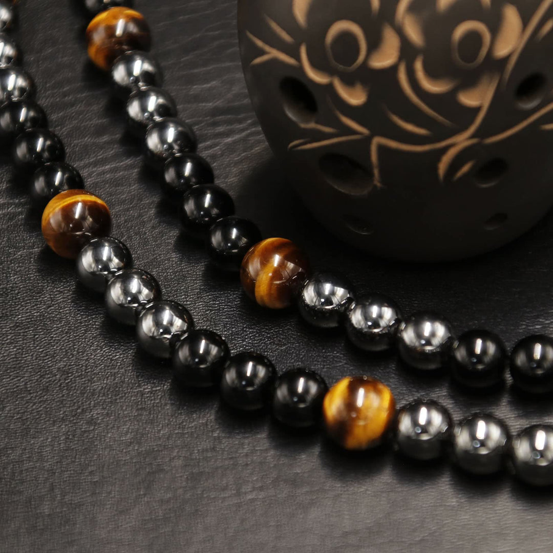 Collier de perles en hématite et obsidienne en cristal de guérison Olivenorma