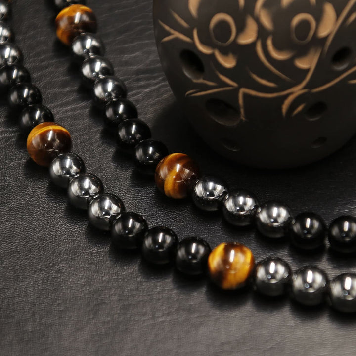 Collier de perles en hématite et obsidienne en cristal de guérison Olivenorma