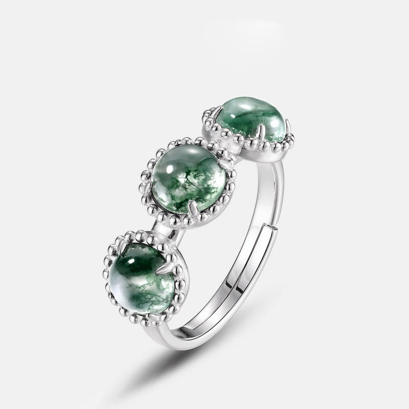 Bague ajustable Olivenorma en agate mousse ronde à trois rangées