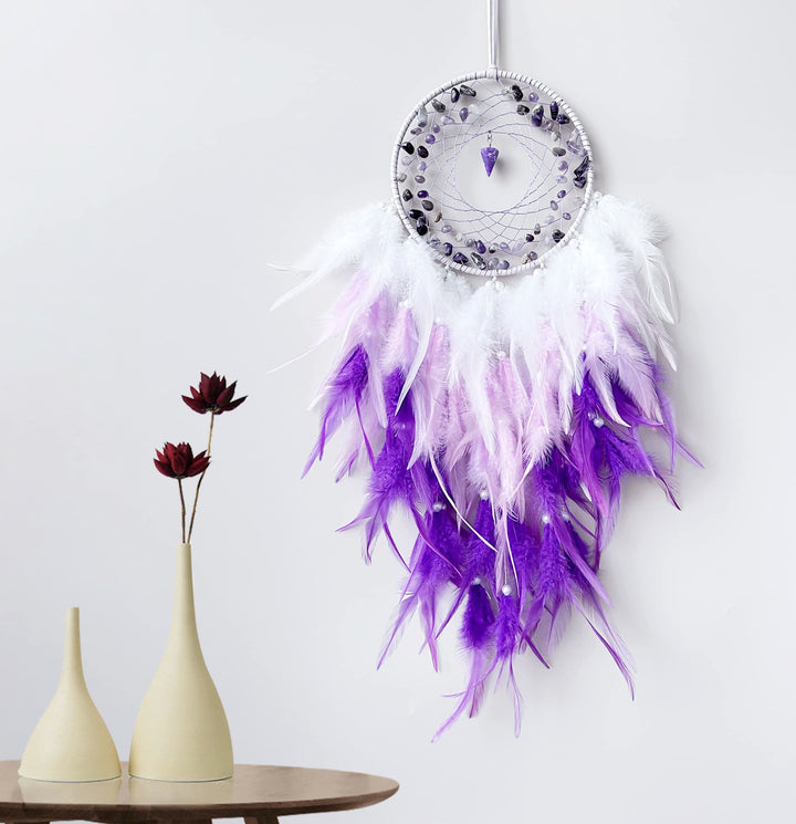 Pendentif pendule en gravier d'améthyste Olivenorma Attrape-rêves violet 