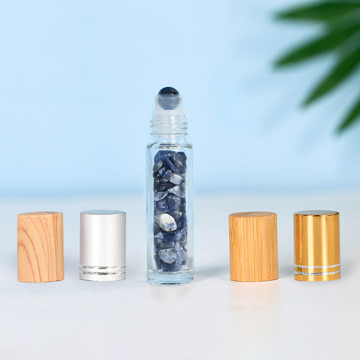 Bouteille d'huile essentielle à bille en cristal Olivenorma avec décoration en pierres précieuses