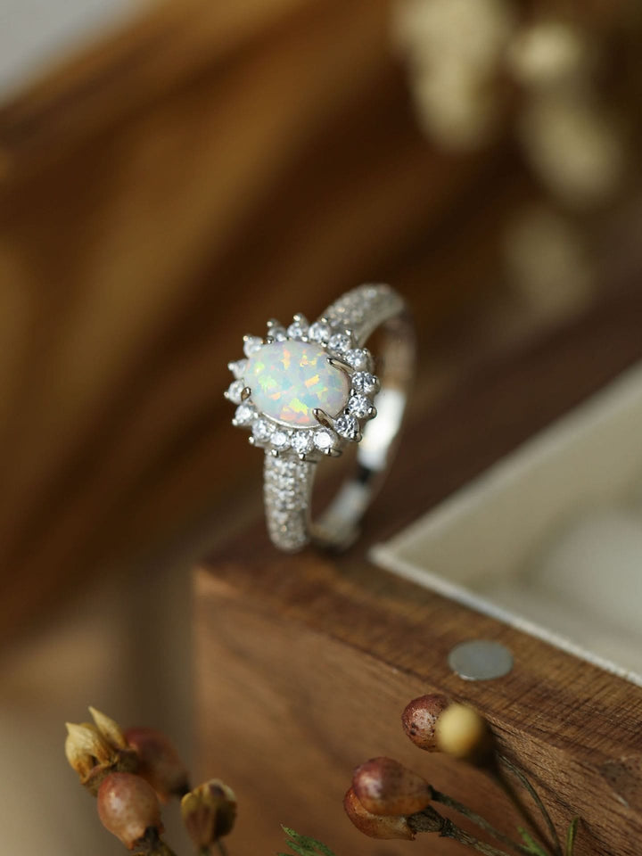Bague fleur en zircon blanc opale Olivenorma