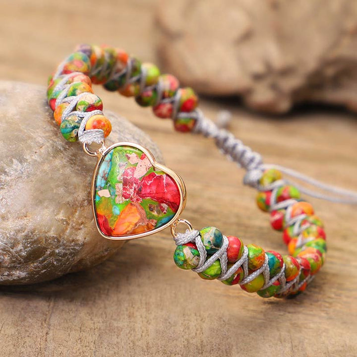Bracelet coeur en pierre naturelle et cristal