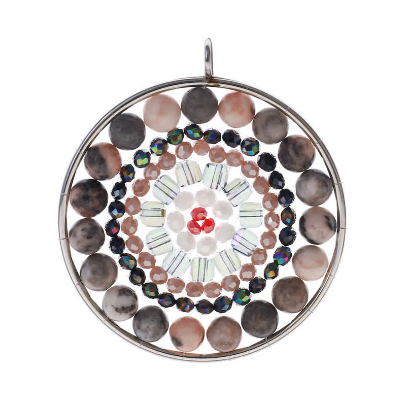 Collier avec pendentif rond en cristal et fleur de datura Olivenorma