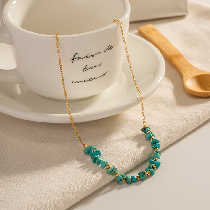 Collier pendentif en gravier turquoise Olivenorma en acier inoxydable doré 18 carats 
