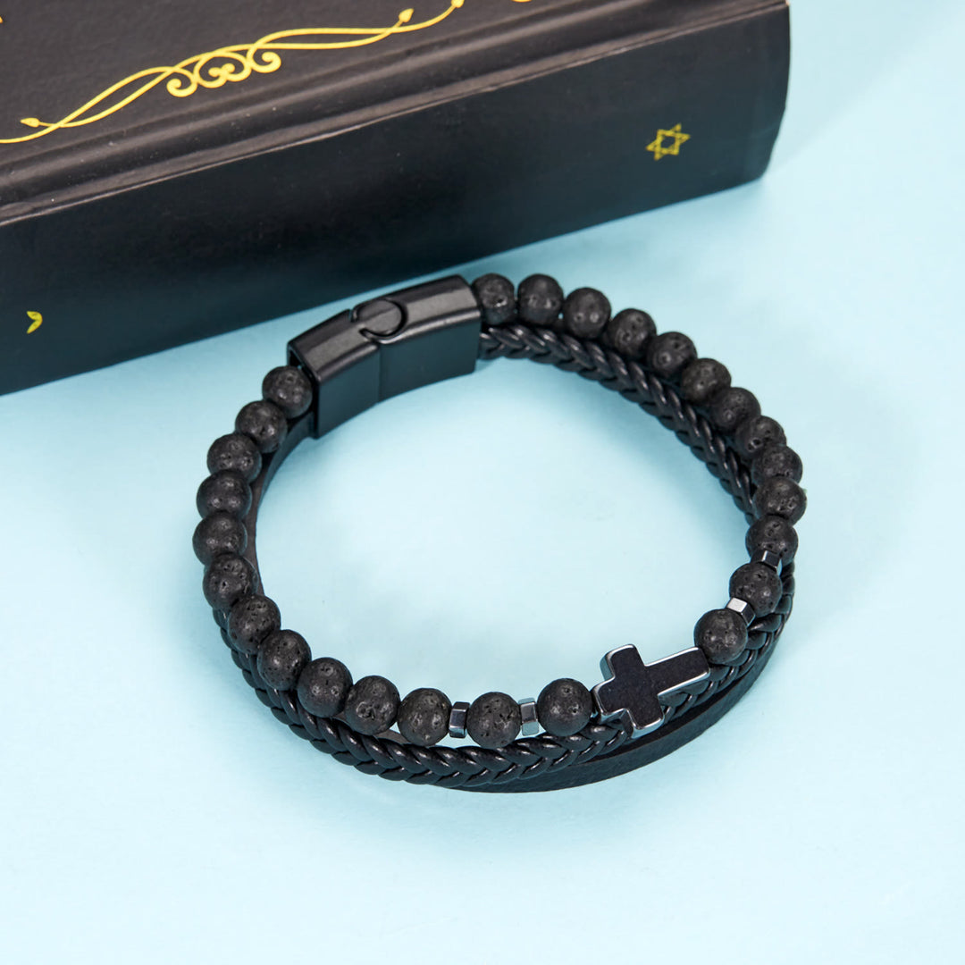 Bracelet en cuir tressé pour homme avec perles en pierre naturelle Olivenorma - image 6