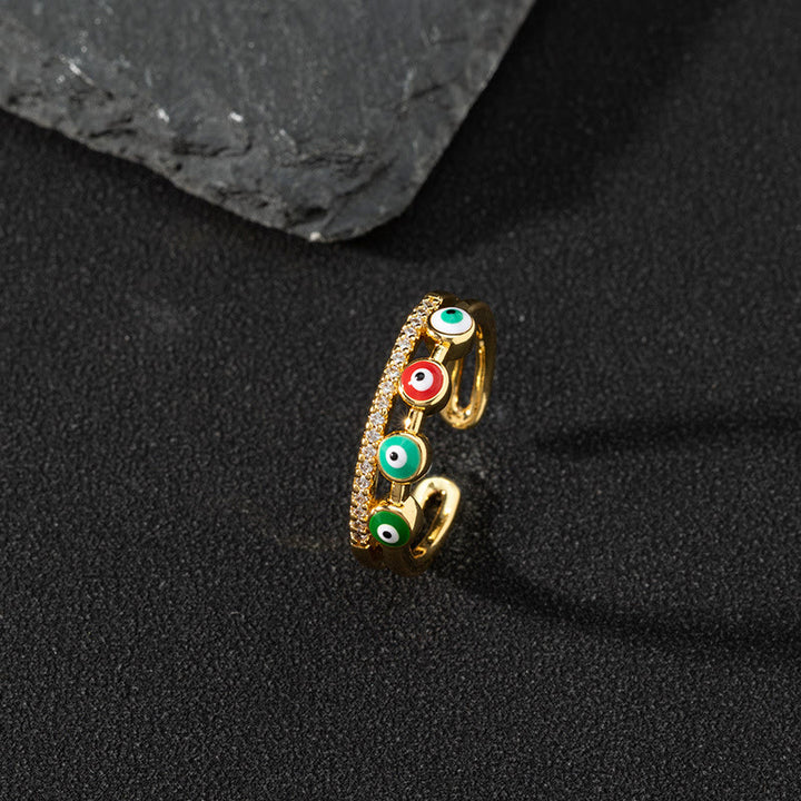 Bague ajustable Olivenorma en zircon blanc avec mauvais œil