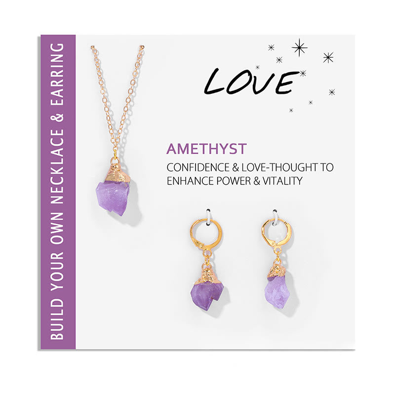 Ensemble de boucles d'oreilles et collier avec pendentif en cristal irrégulier naturel Olivenorma
