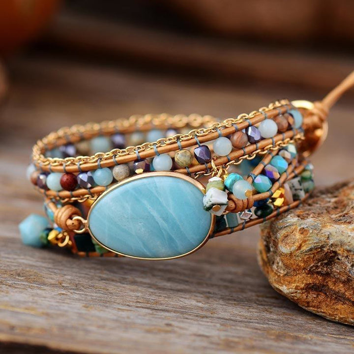 Bracelet en cuir tressé à la main en amazonite naturelle