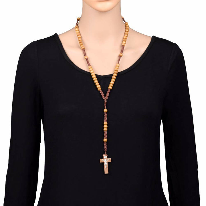 Collier chapelet en perles de bois avec croix Olivenorma