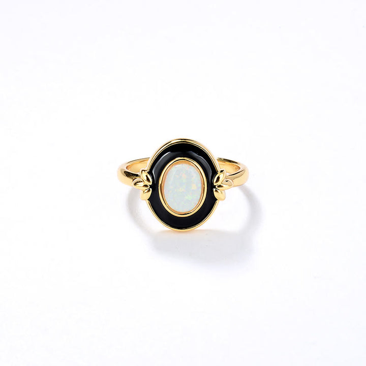 Bague vintage en époxy noir opale délicate Olivenorma