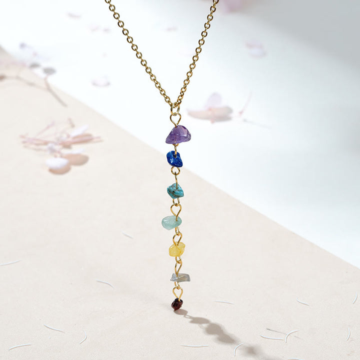 Collier avec pendentif à pampilles en pierre naturelle et chakra Olivenorma 