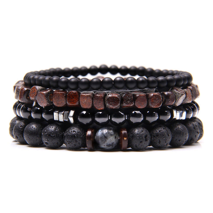 Ensemble de 4 bracelets en pierre volcanique et hématite Olivenorma « Force de la nature »
