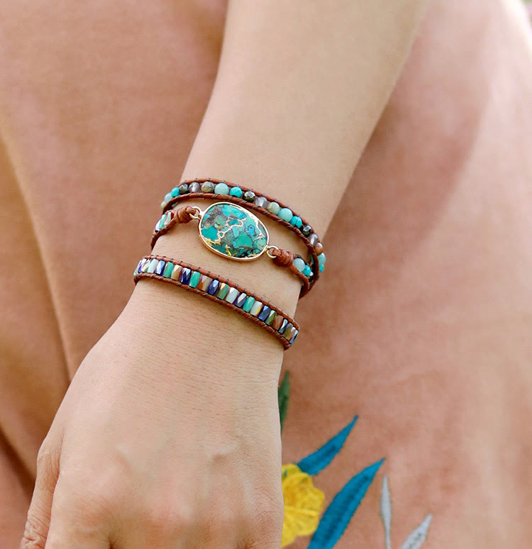 Bracelet en perles de cristal tissées en turquoise ovale Olivenorma