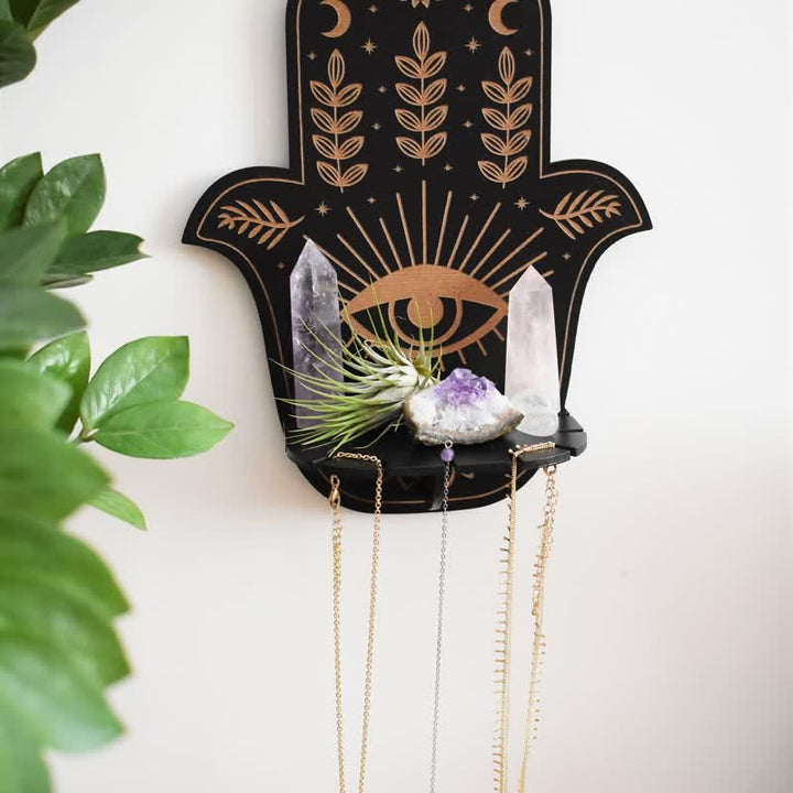 Etagère en cristal pour autel avec motif floral, soleil et lune, main de Hamsa Olivenorma 