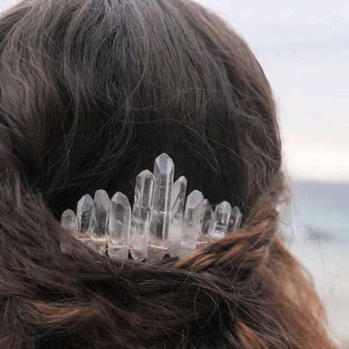 Peigne à cheveux en forme de U en cristal naturel avec couronne en cristal