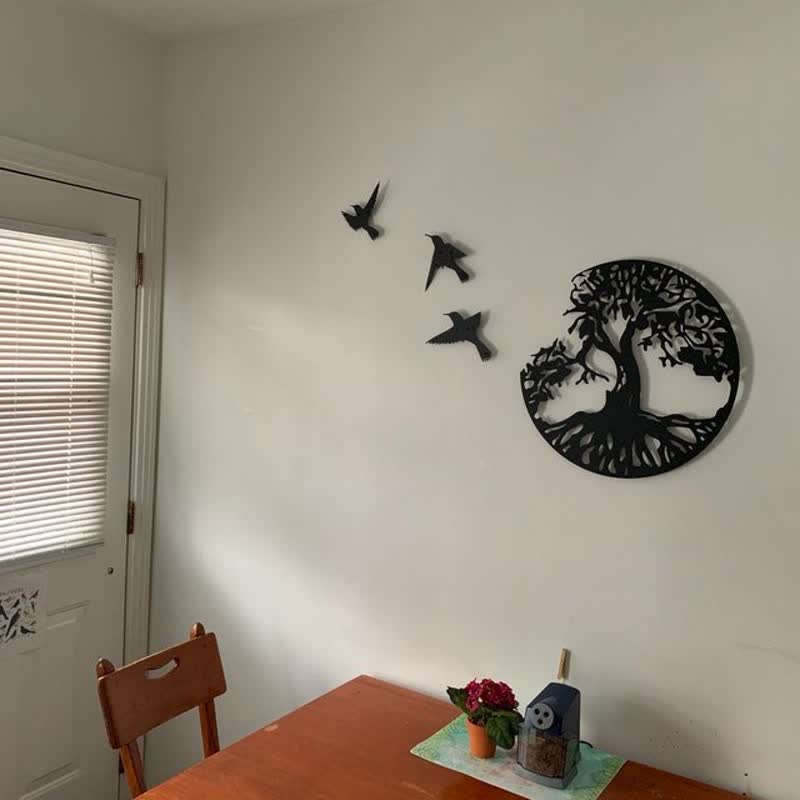 Décoration murale en métal Arbre de vie avec trois oiseaux