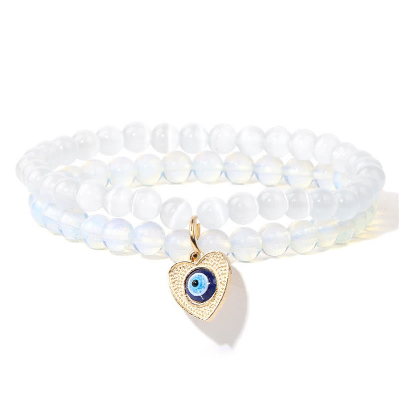 Bracelet double couche avec pendentif mauvais œil en pierre œil de chat Olivenorma