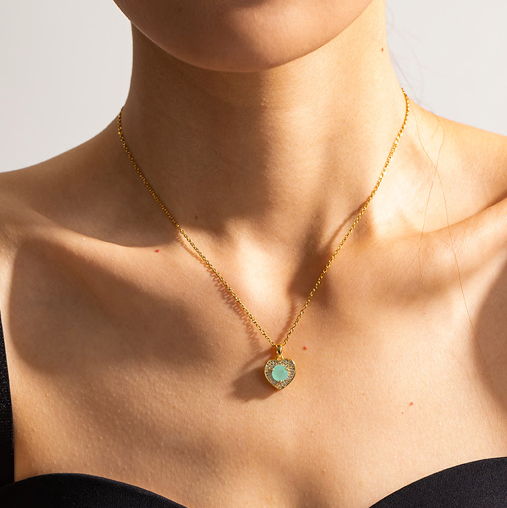 Collier pendentif coeur en or et amazonite rose opale Olivenorma