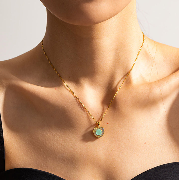 Collier pendentif coeur en or et amazonite rose opale Olivenorma
