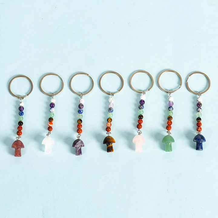 Porte-clés en perles de cristal de chakra en forme de champignon Olivenorma