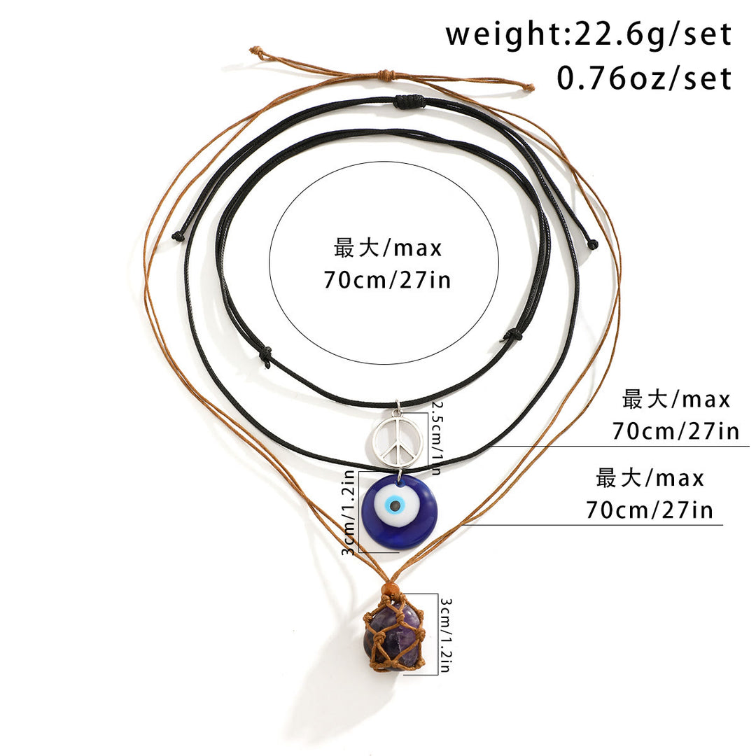 Ensemble de colliers avec pendentif en obsidienne et arbre de vie contre le mauvais œil Olivenorma 