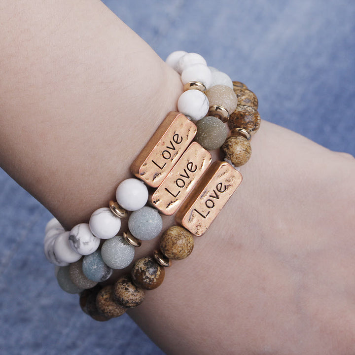Bracelet de gravure puissant avec pierres précieuses naturelles Love Olivenorma 