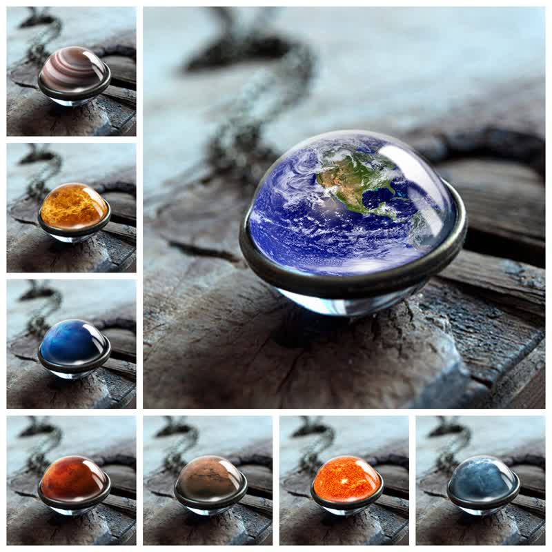 Collier Olivenorma double face avec boules de verre et planètes du ciel