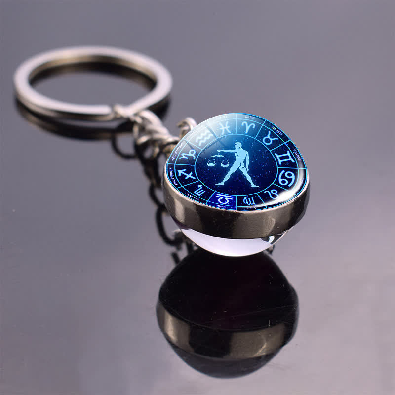 Porte-clés en verre avec 12 étoiles de protection du zodiaque