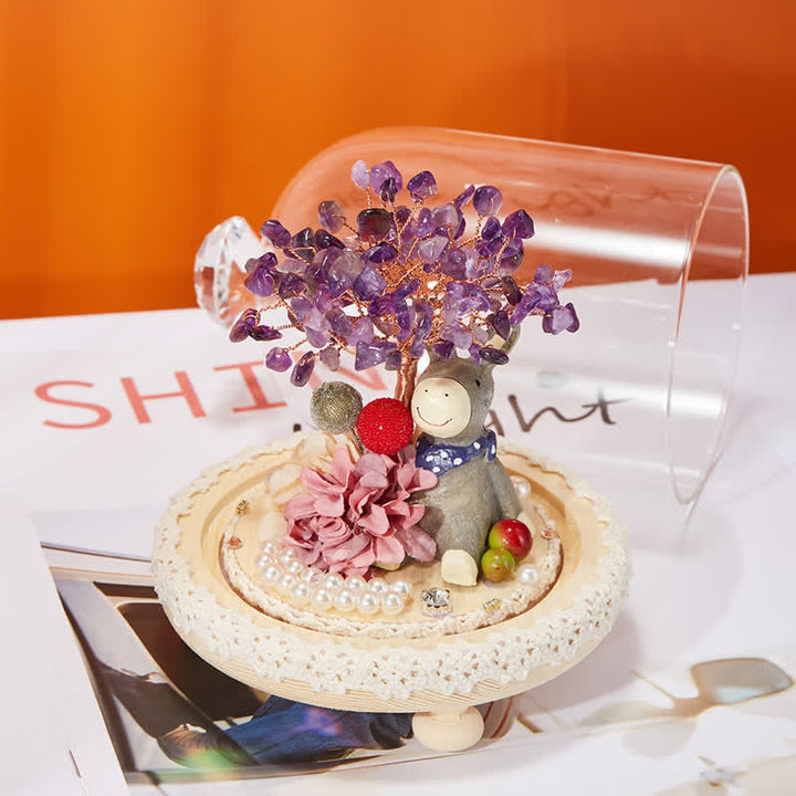 Décoration d'arbre Feng Shui avec couvercle en verre cristal naturel Olivenorma 