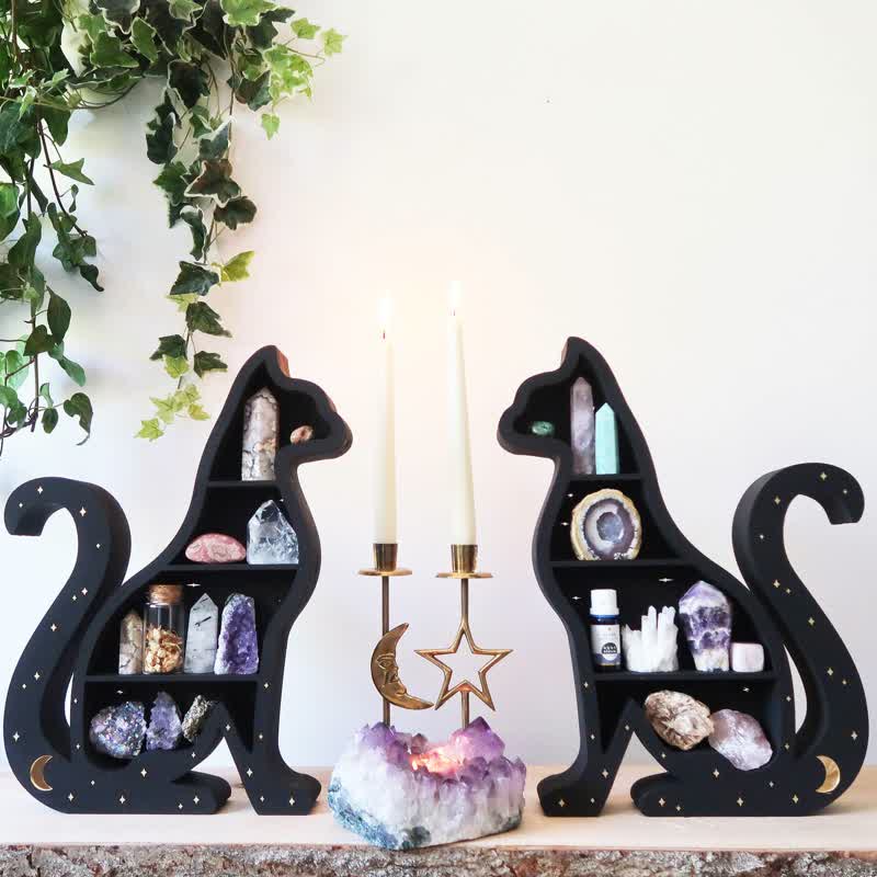 Etagère en cristal en forme de chat mignon, de lune et d'étoile