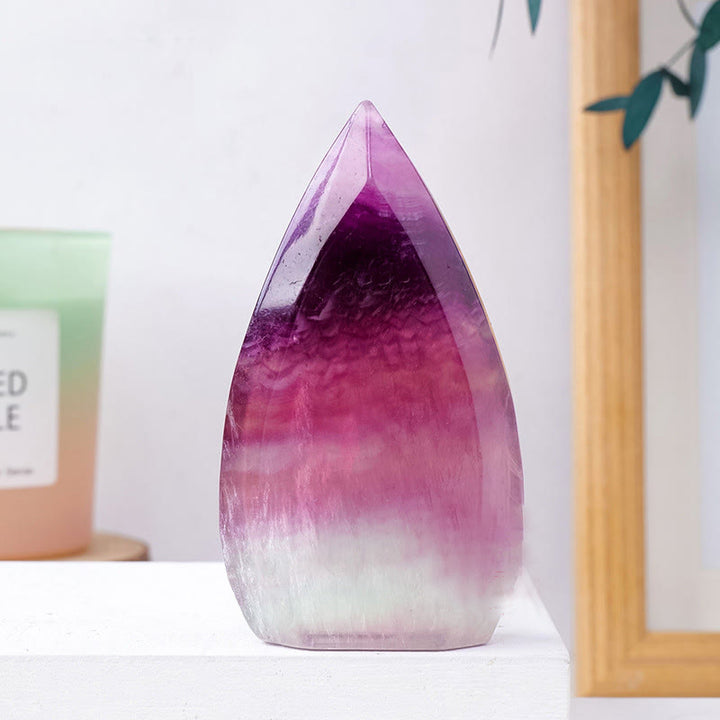 Ornements en cristal naturel en forme de flamme Olivenorma Décoration en pierres précieuses - Fluorite pastèque (angulaire) - Environ 150-200 g - image 2