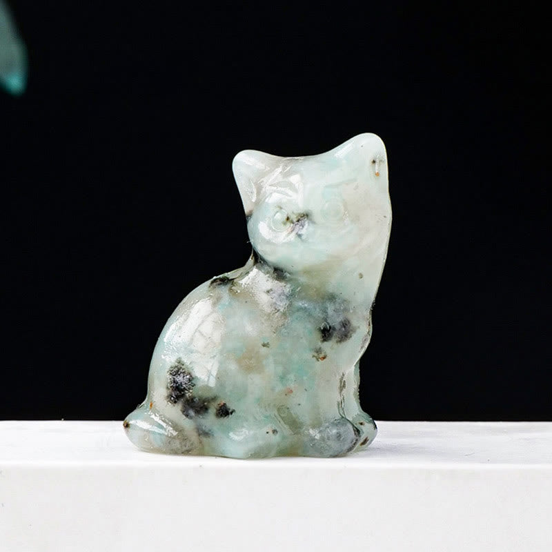 Décoration en pierre précieuse sculptée en forme de chat porte-bonheur en cristal naturel Olivenorma - Pierre bleue de Tianshan - image 35