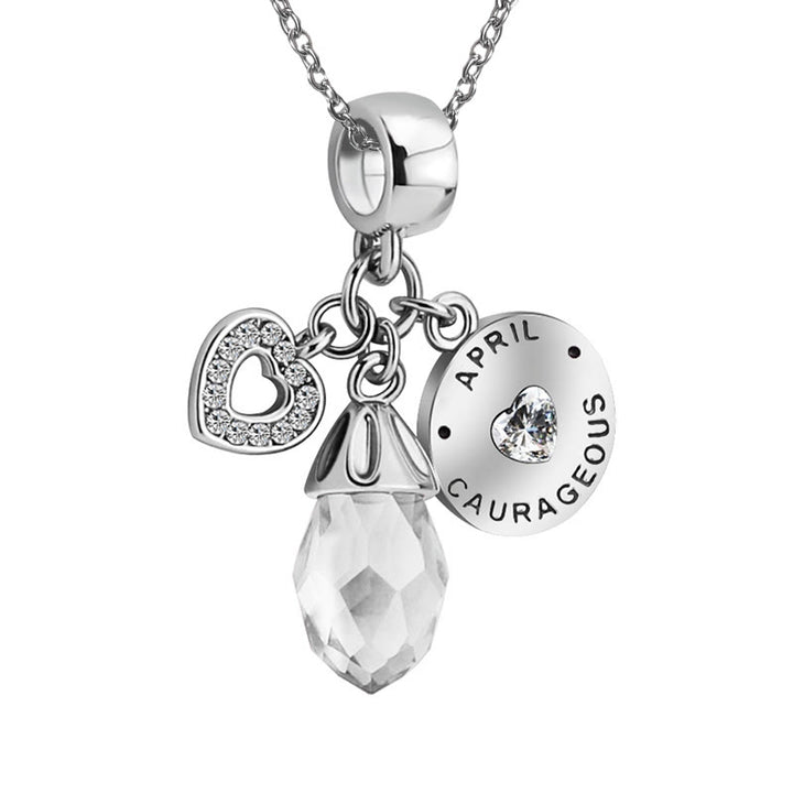 Collier avec pendentif en forme de cœur et pierre de naissance en diamant Olivenorma 