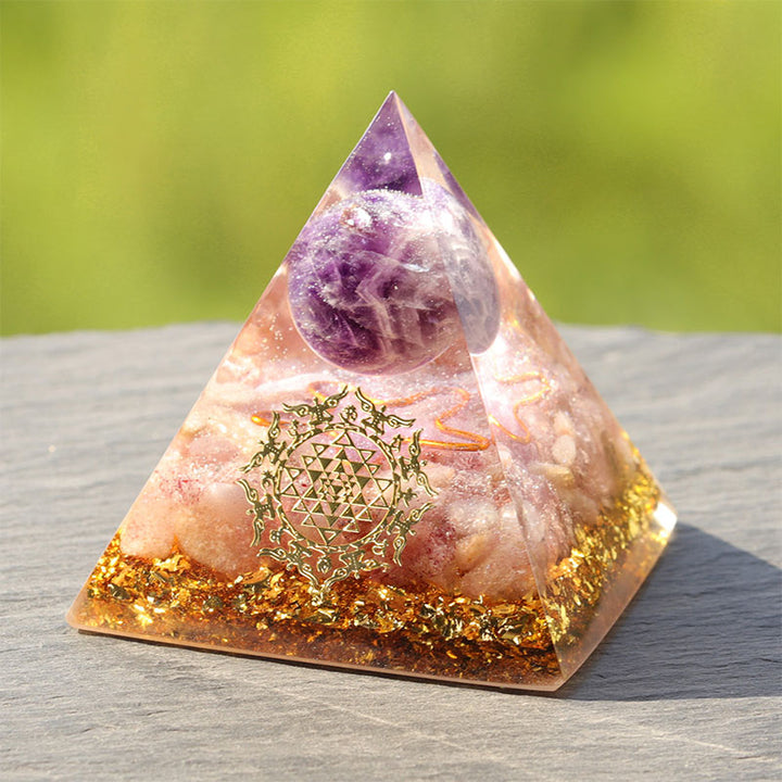 Pyramide orgone en quartz fraise améthyste Olivenorma