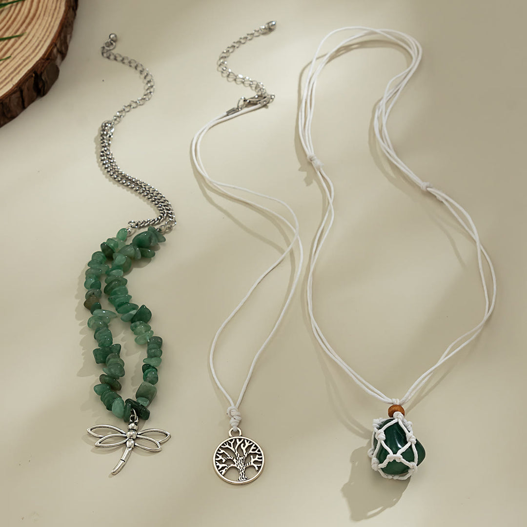 Ensemble de colliers avec pendentif en obsidienne et arbre de vie contre le mauvais œil Olivenorma 