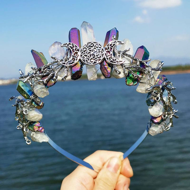 Serre-tête couronne avec coutures en cristal bicolore irisé naturel Olivenorma