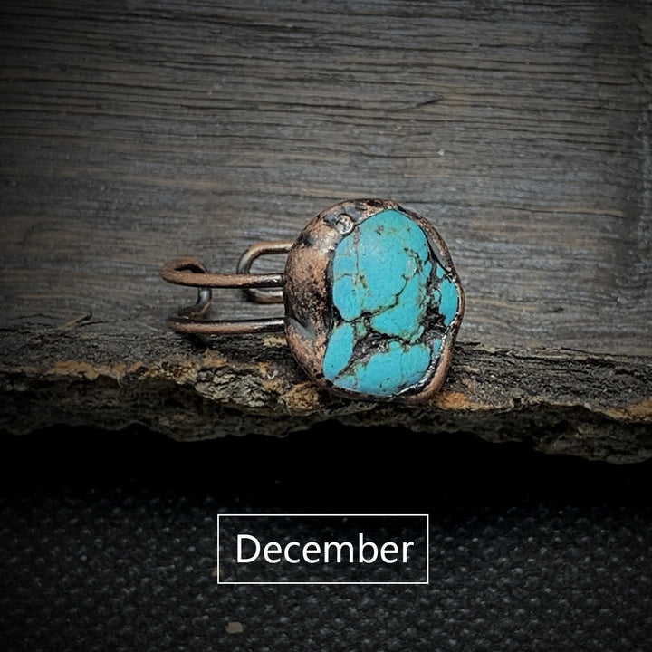 Bague ajustable en pierre brute irrégulière naturelle Olivenorma avec douze pierres de naissance